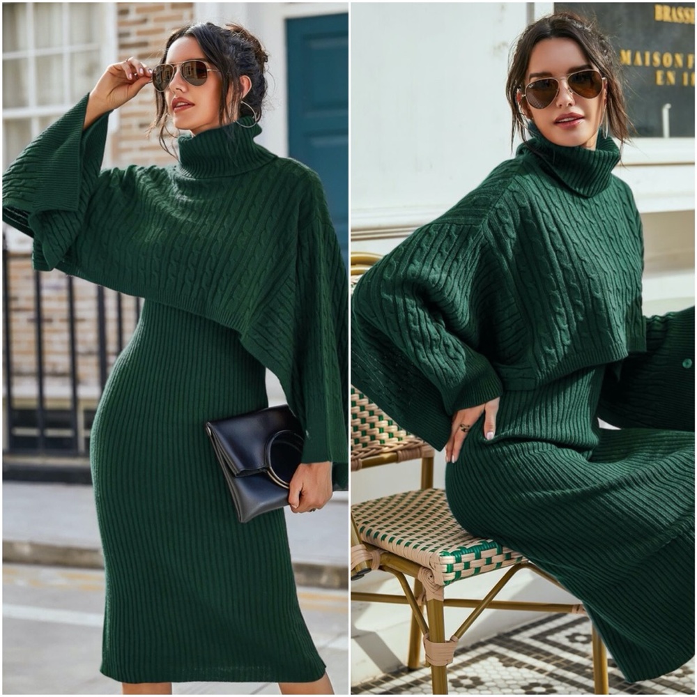 turtleneck ribbed classic knit sweater dress wine - Picture 2 of 10